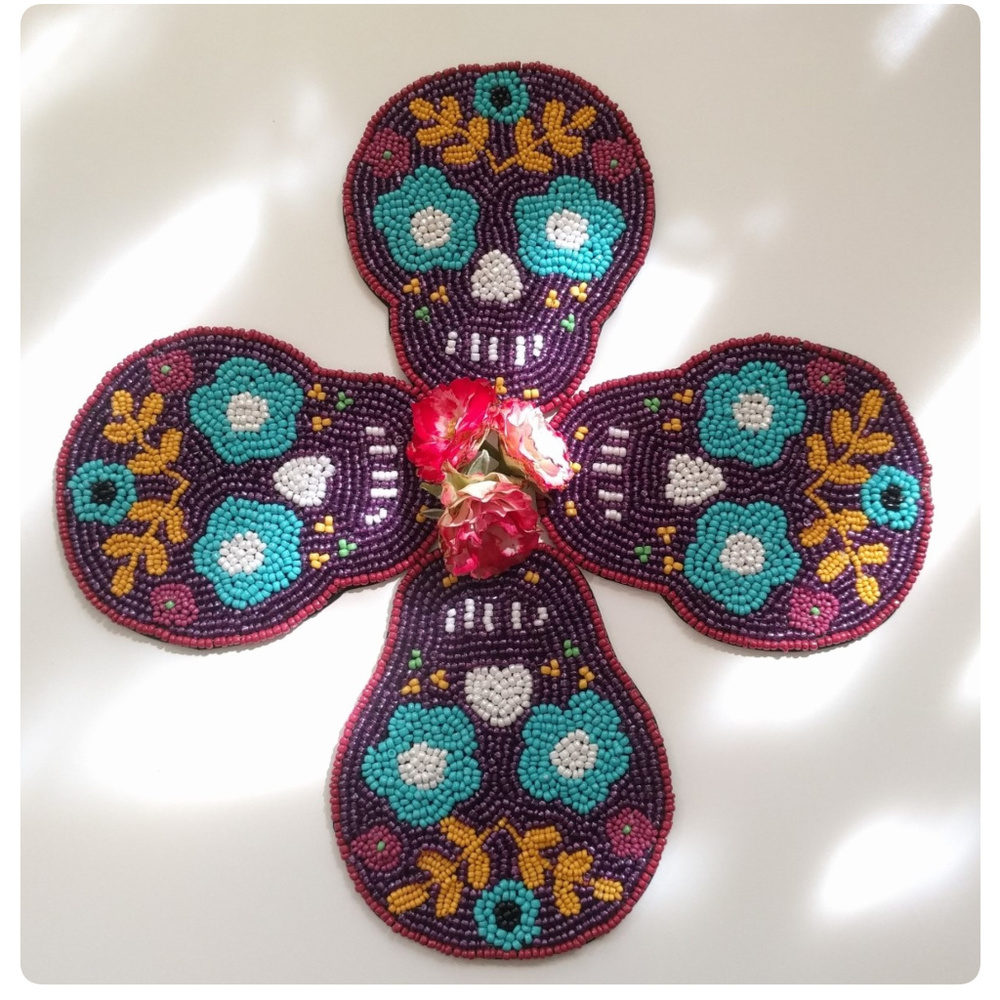 HANDCRAFTED COASTER SET 4 PURPLE SUGAR SKULLS COCO